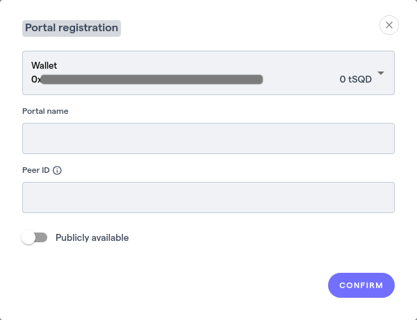 Portal registration form